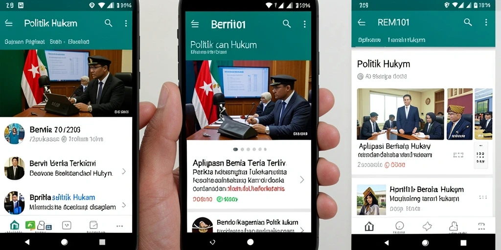 Antarmuka aplikasi REMI101 menampilkan berita politik dan hukum yang informatif.