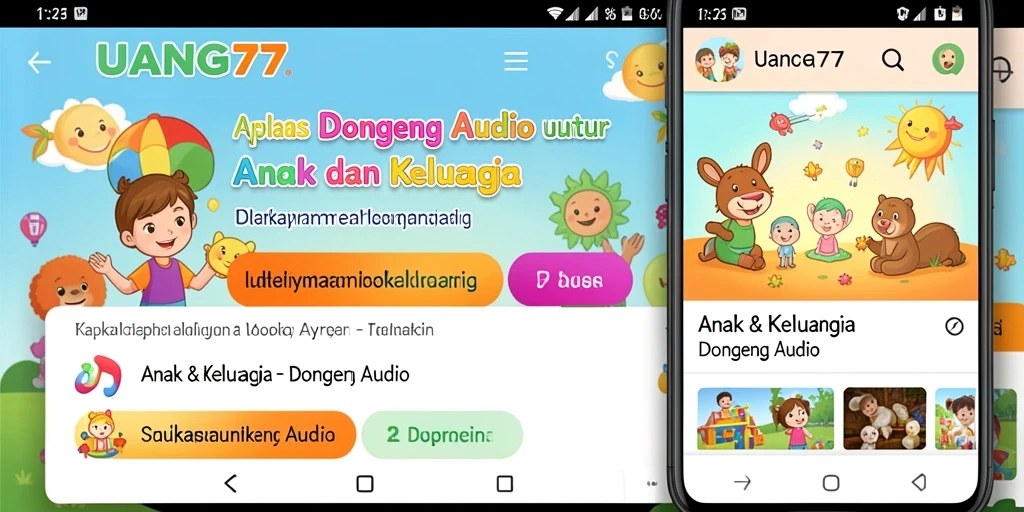 Antarmuka ramah anak UANG77 dengan kategori dongeng audio.