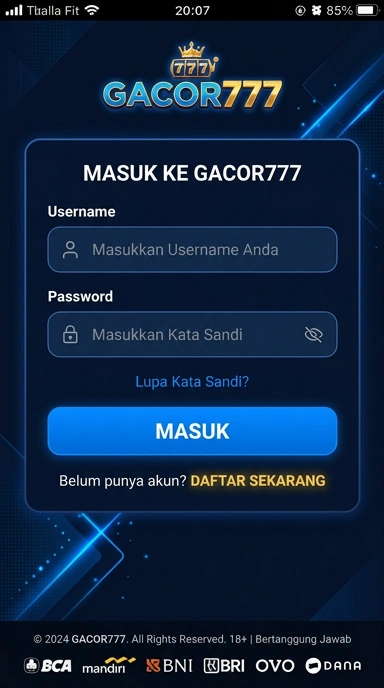 Tampilan halaman login gacor777
